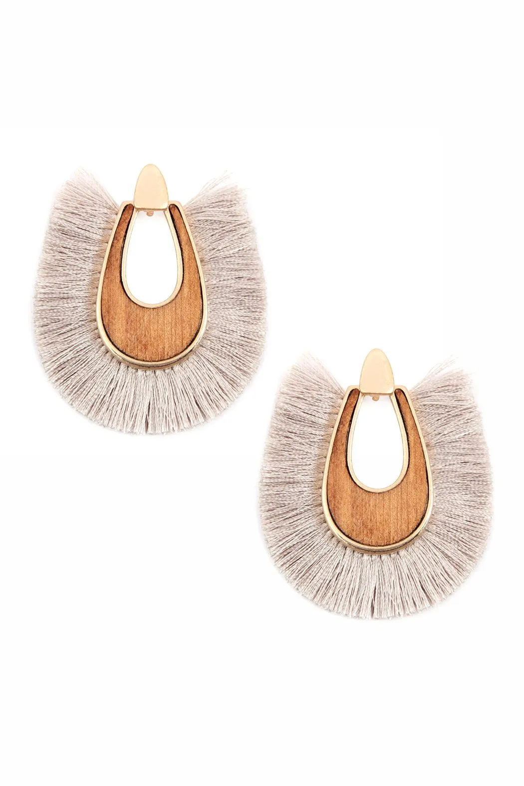 B2e2725 - Wood With Thread Tassel Post Earrings