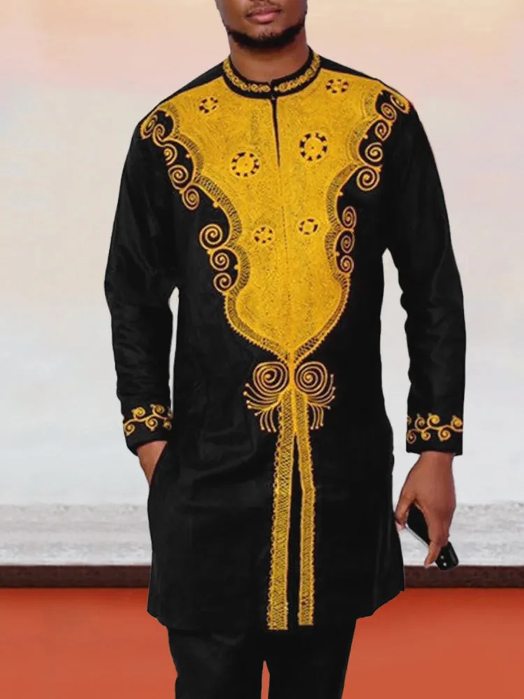 Vintage Style Casual Gold Print Mid-length Shirts